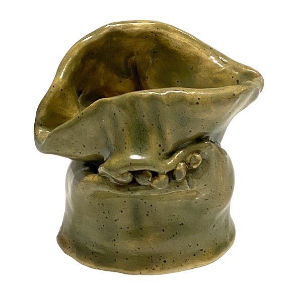 Weird Unusual and One of a Kind Pottery Vase Planter Green Glazed Eclectic - Picture 2 of 8